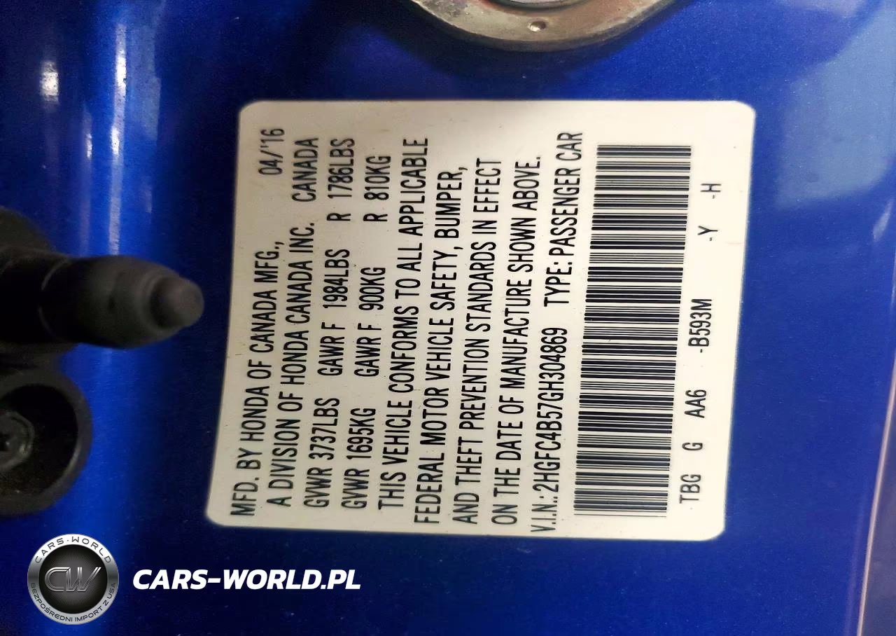 2016 Honda Civic Lx VIN:2HGFC4B57GH304869 - 12