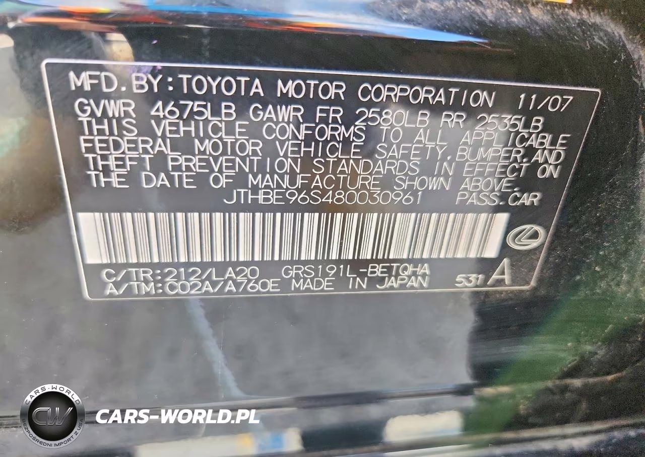 2008 Lexus Gs 350 VIN:JTHBE96S480030961 - 13