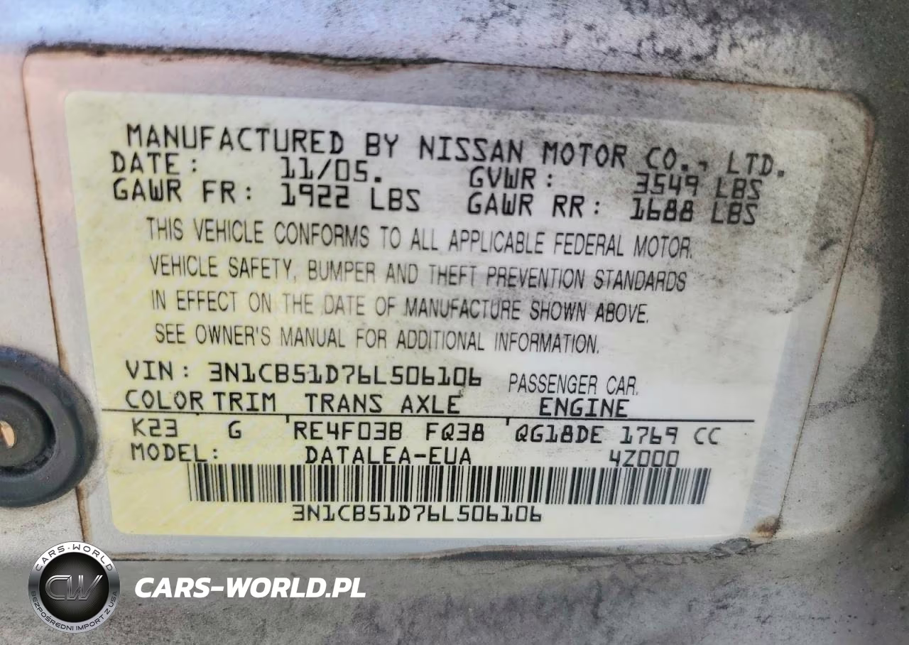 2006 Nissan Sentra 1.8 VIN:3N1CB51D76L506106 - 12
