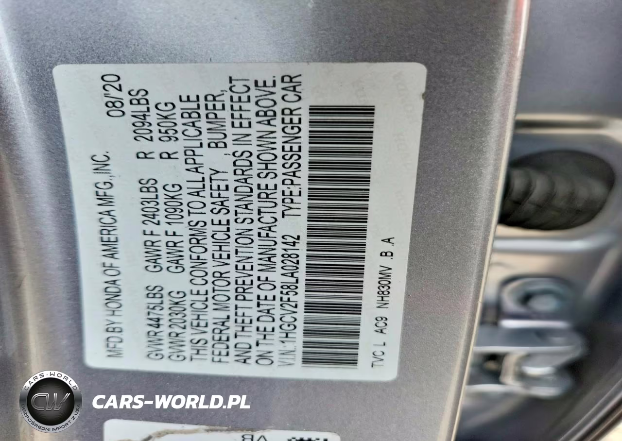 2020 Honda Accord Exl VIN:1HGCV2F58LA028142 - 12