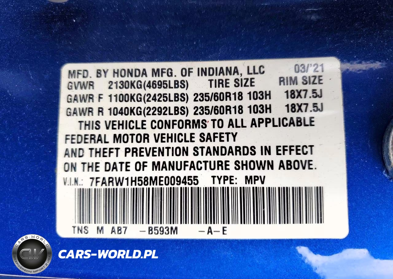 2021 Honda Cr V VIN:7FARW1H58ME009455 - 14