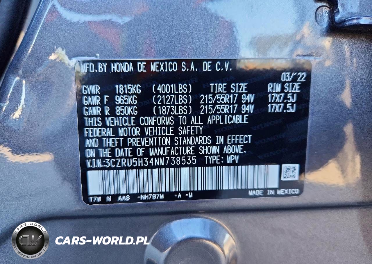 2022 Honda Hr-V Lx VIN:3CZRU5H34NM738535 - 12