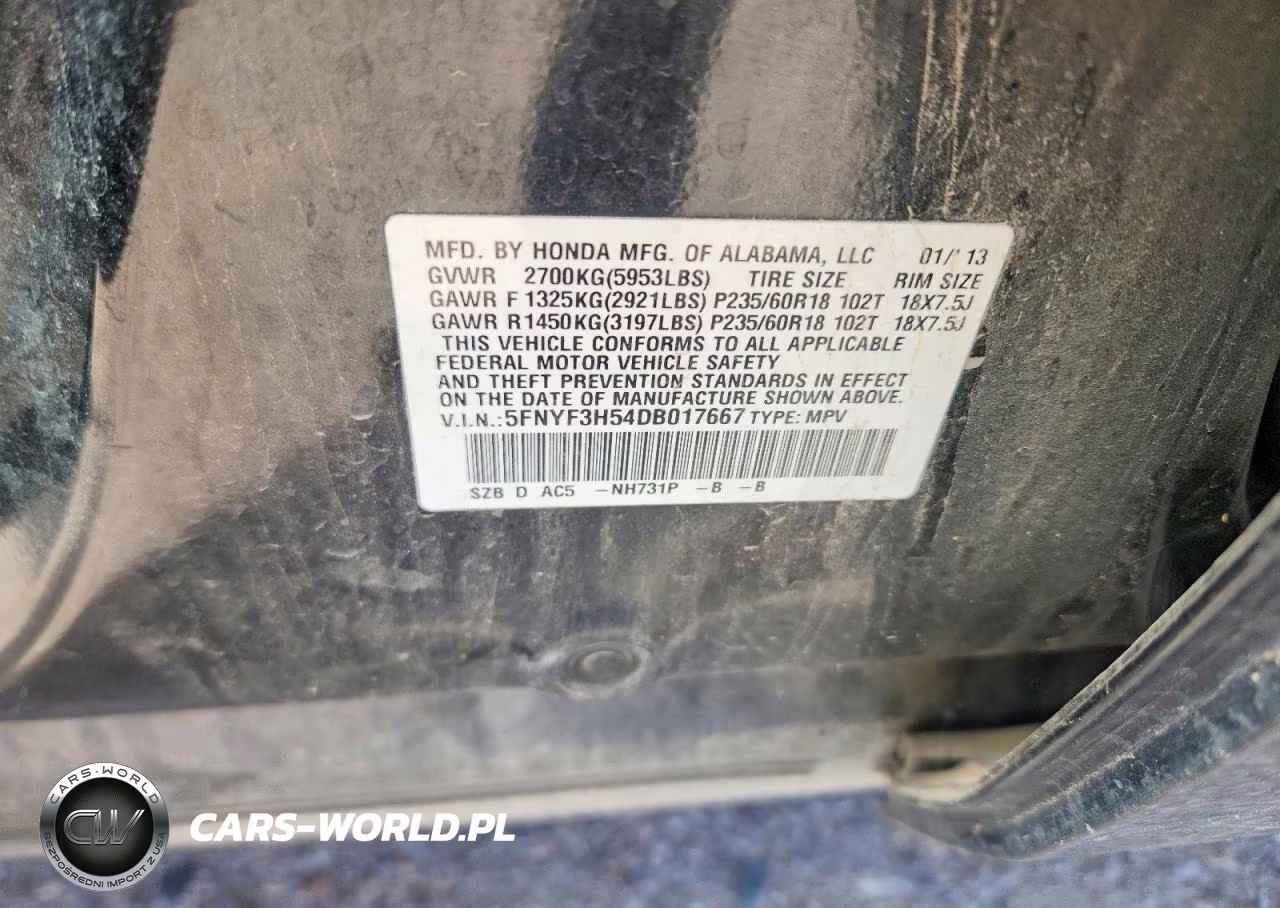 2013 Honda Pilot Exl VIN:5FNYF3H54DB017667 - 12
