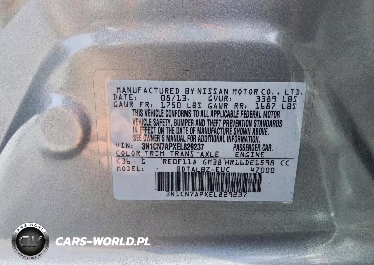2014 Nissan Versa 1.6 S VIN:3N1CN7APXEL829237 - 12