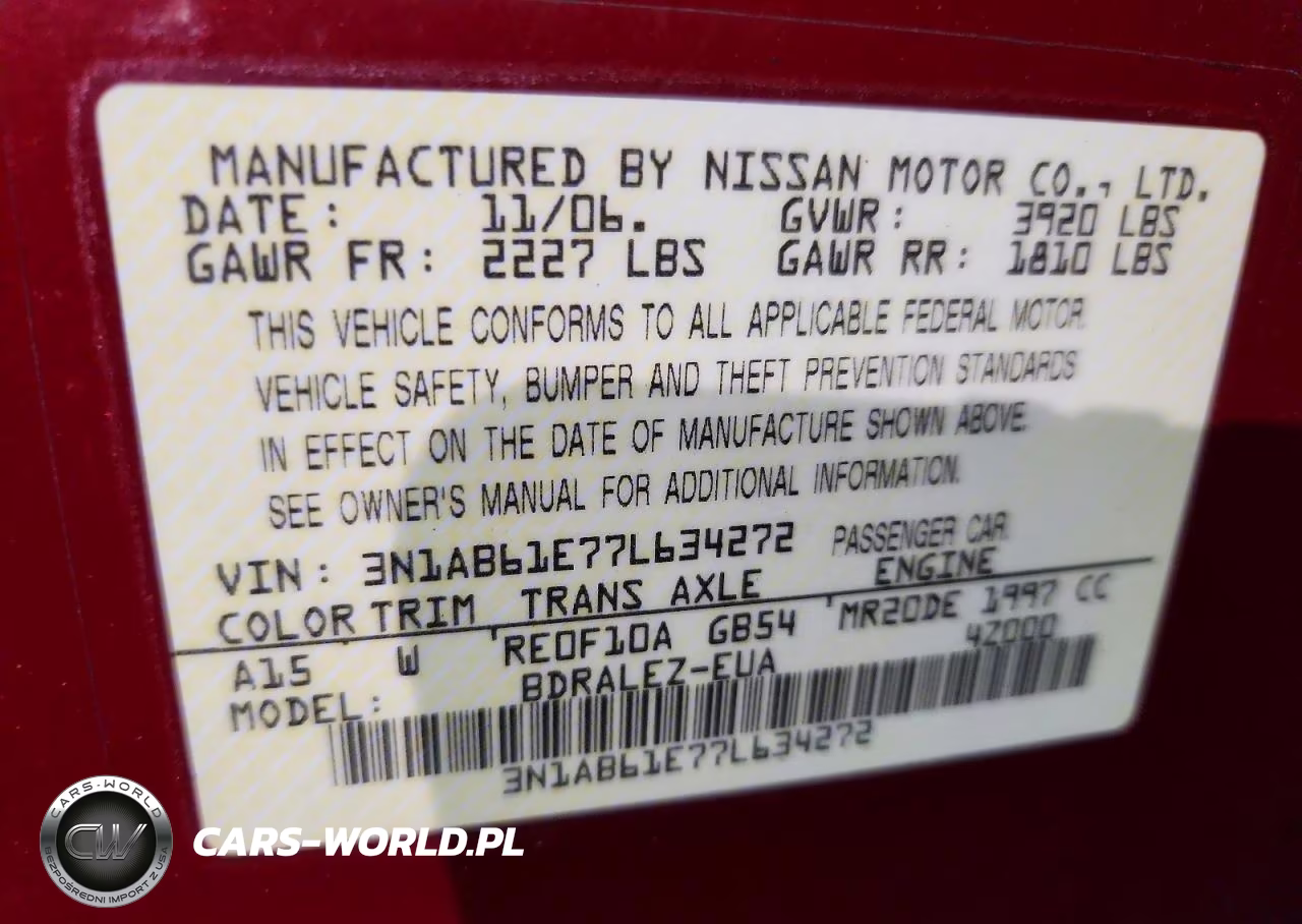 2007 Nissan Sentra VIN:3N1AB61E77L634272 - 14