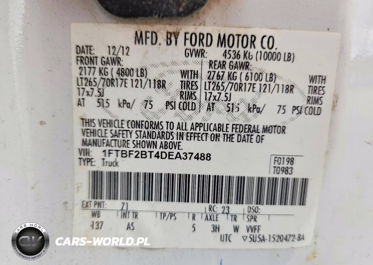 2013 Ford F250 Super Duty VIN:1FTBF2BT4DEA37488 - 12