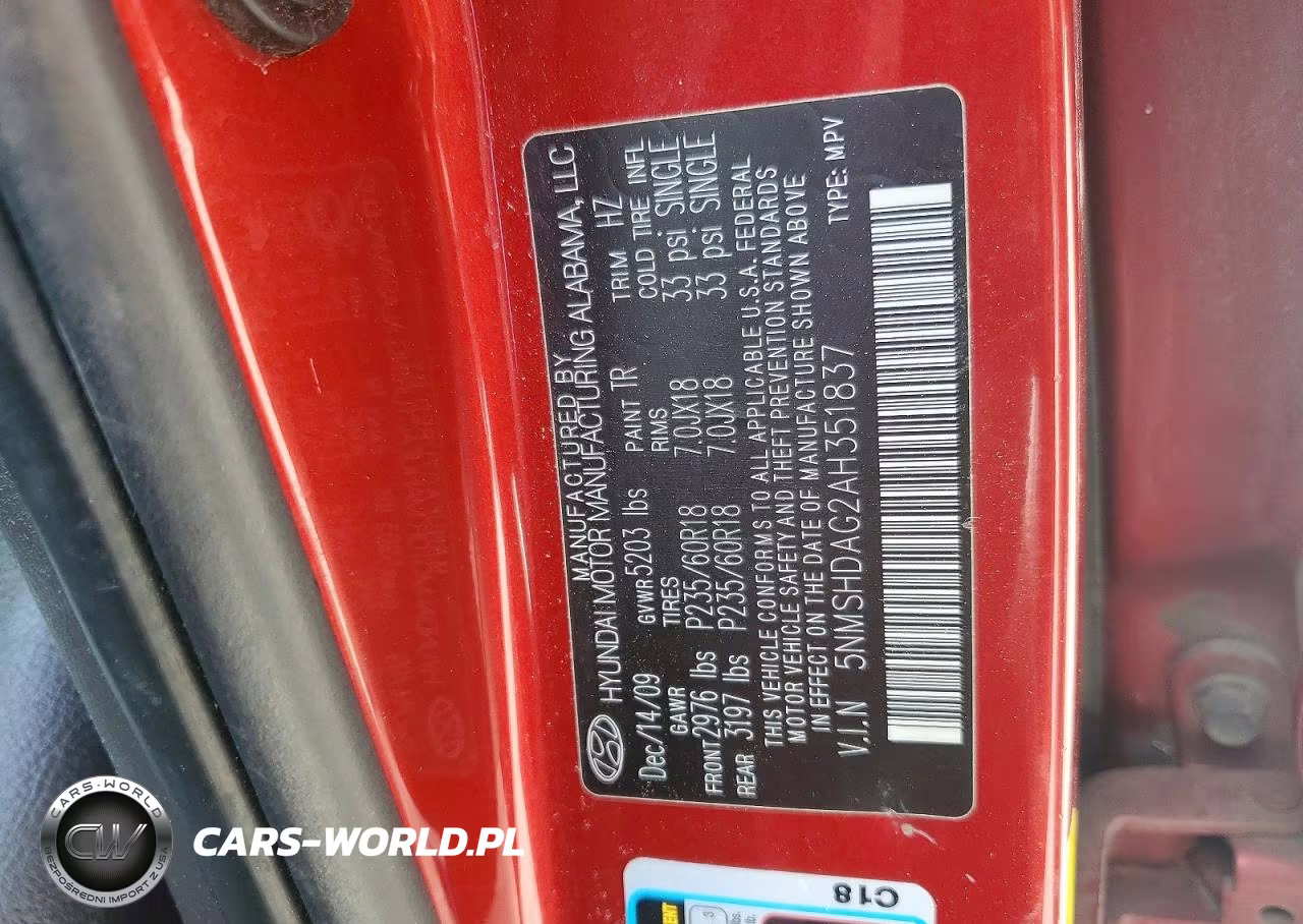 2010 Hyundai Santa Fe Se VIN:5NMSHDAG2AH351837 - 13