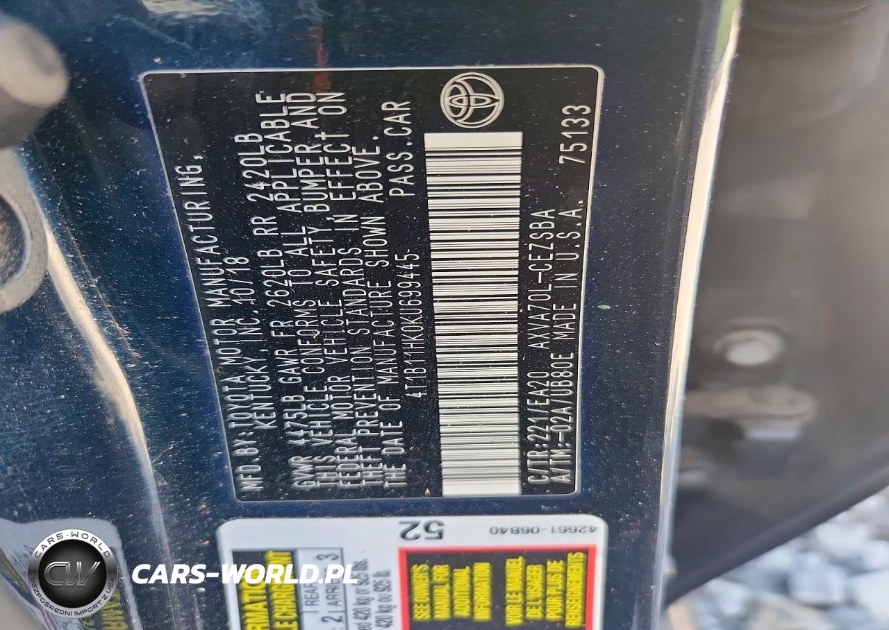 2019 Toyota Camry Se VIN:4T1B11HK0KU699445 - 12