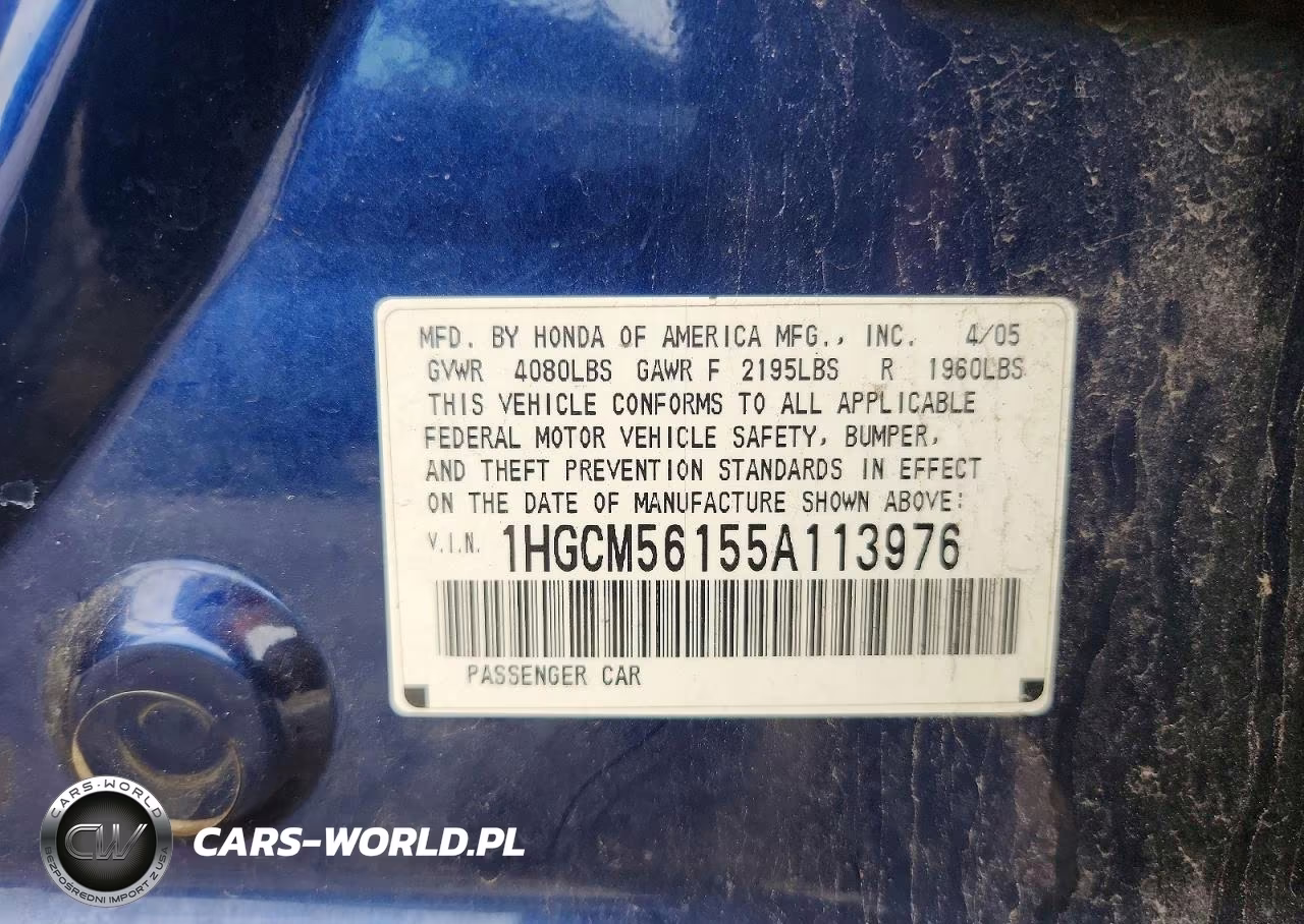 2005 Honda Accord Dx VIN:1HGCM56155A113976 - 12
