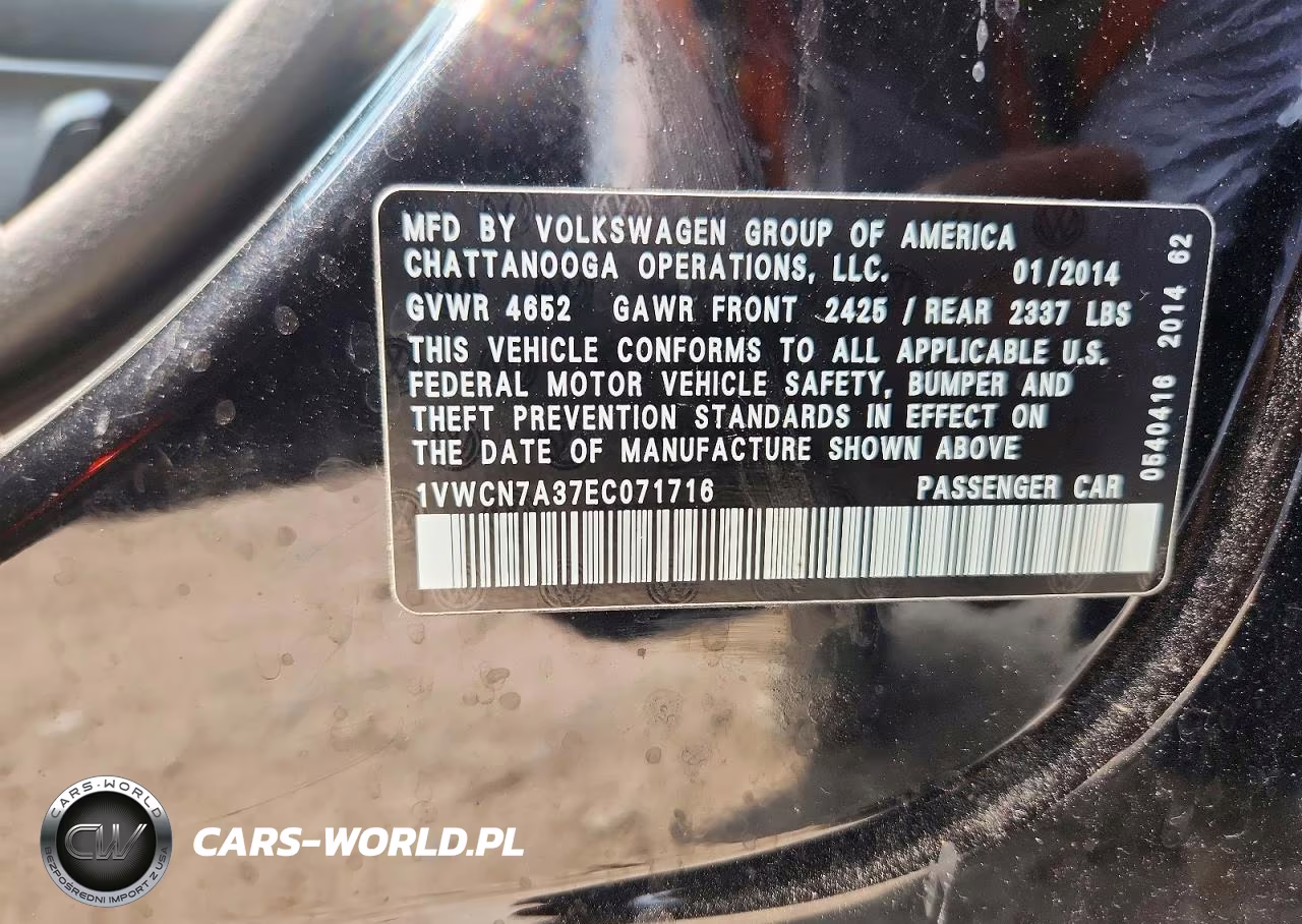 2014 Volkswagen Passat Sel VIN:1VWCN7A37EC071716 - 12