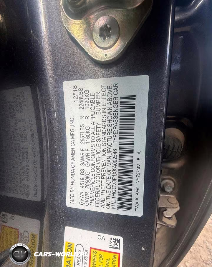 2019 Honda Accord Hybrid VIN:1HGCV3F1XKA002546 - 10