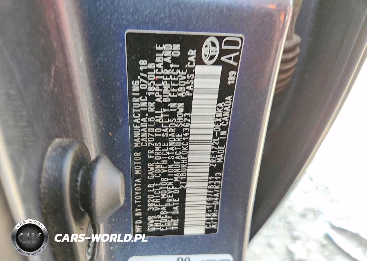 2019 Toyota Corolla Le VIN:2T1BURHE0KC143623 - 12