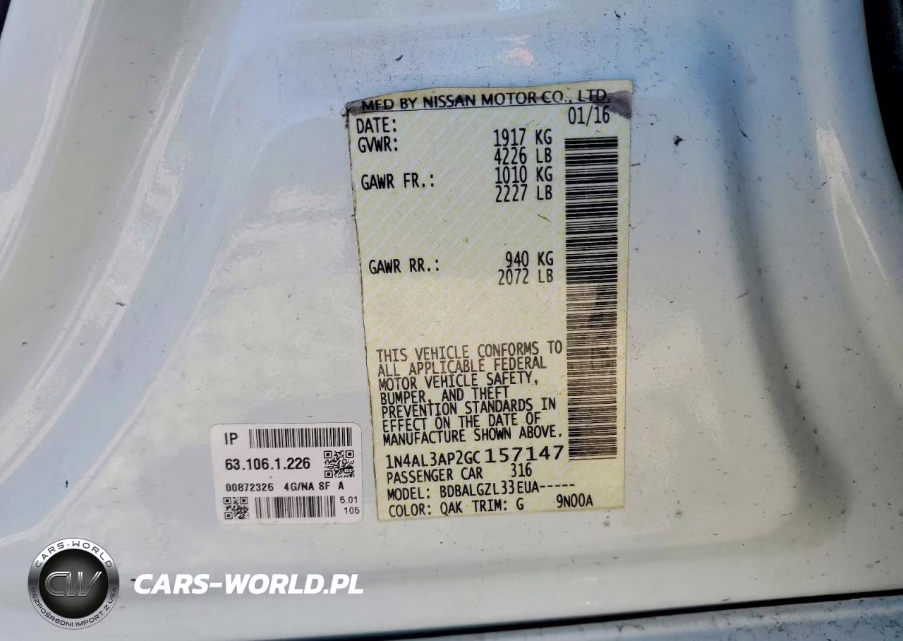 2016 Nissan Altima 2.5 S VIN:1N4AL3AP2GC157147 - 12