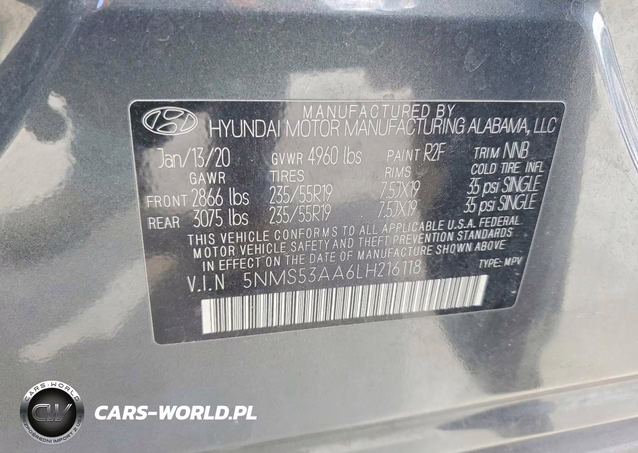 2020 Hyundai Santa Fe Limited 2.0T VIN:5NMS53AA6LH216118 - 13