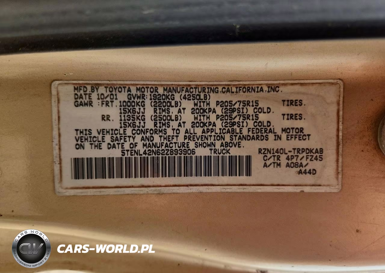 2002 Toyota Tacoma Base VIN:5TENL42N62Z893906 - 12