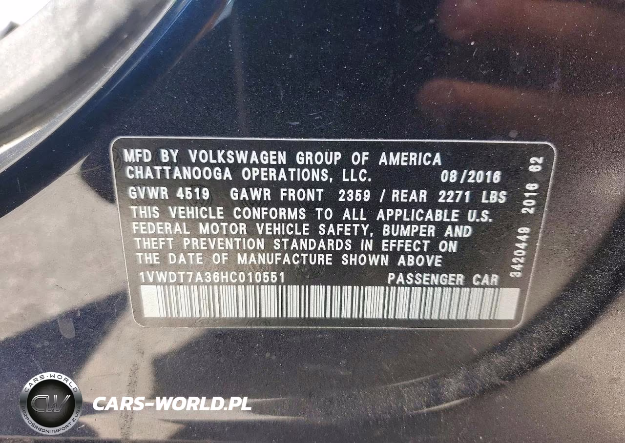 2017 Volkswagen Passat R-Line VIN:1VWDT7A36HC010551 - 12