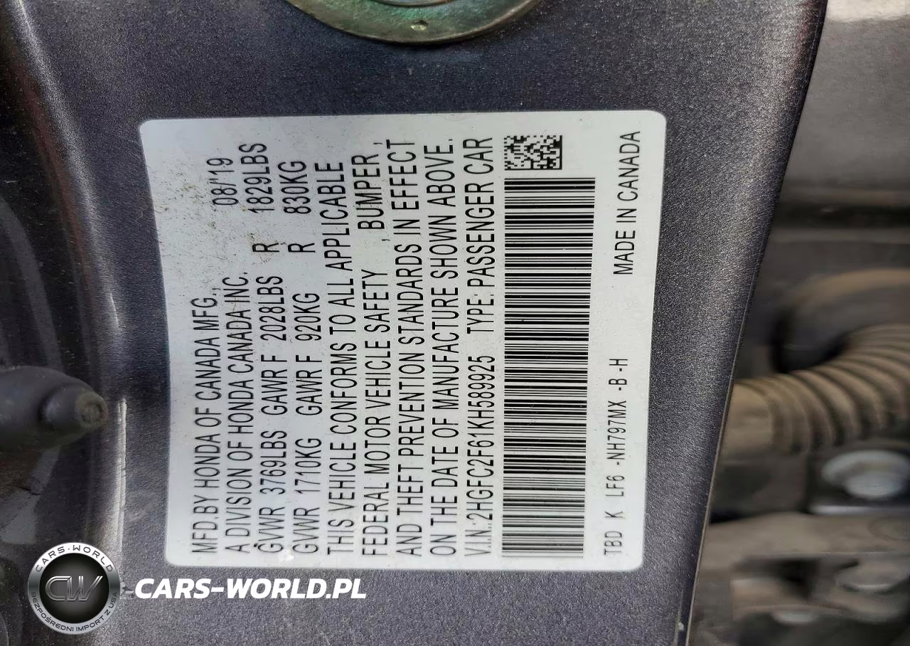 2019 Honda Civic Lx VIN:2HGFC2F61KH589925 - 12
