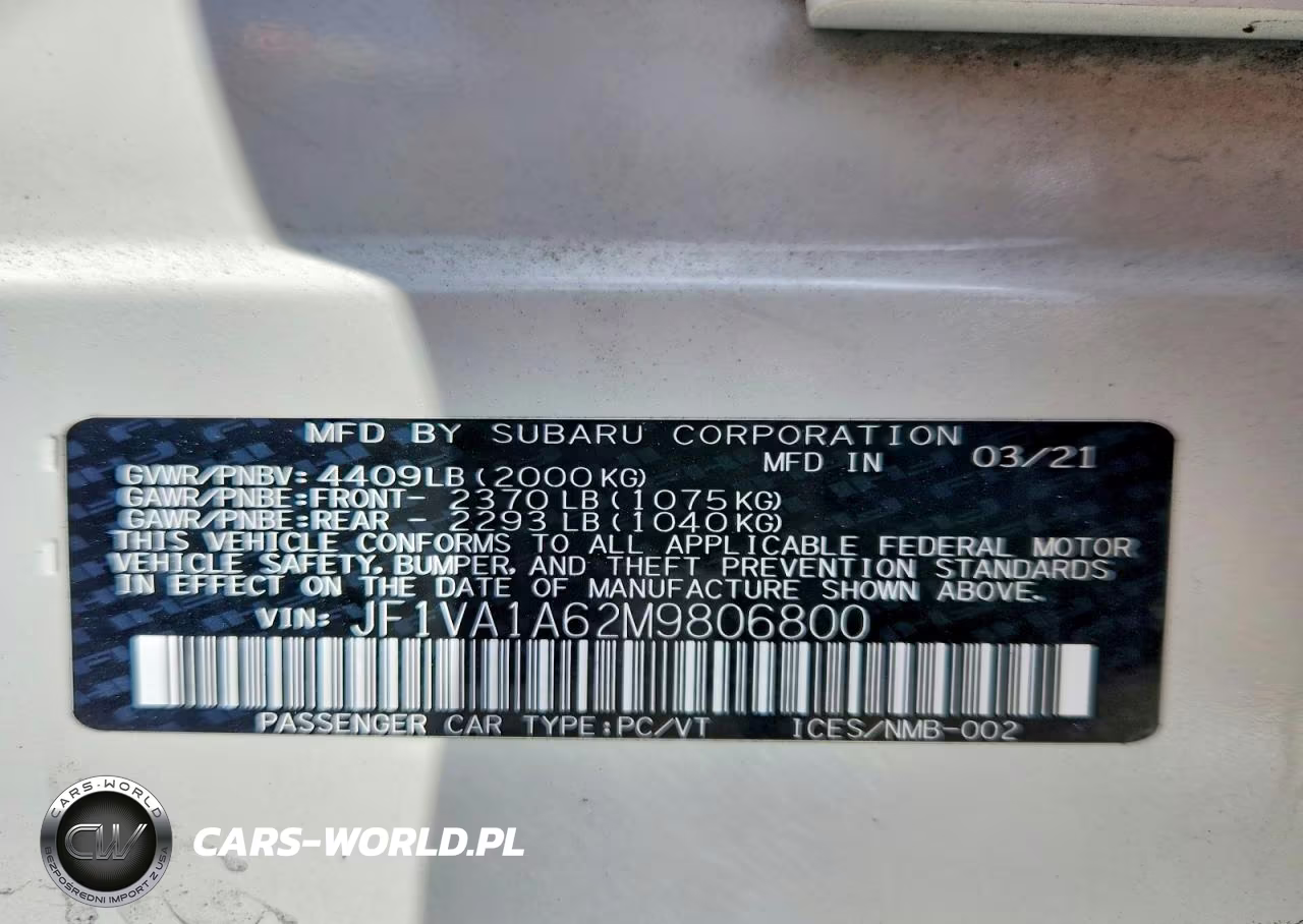 2021 Subaru Wrx VIN:JF1VA1A62M9806800 - 12