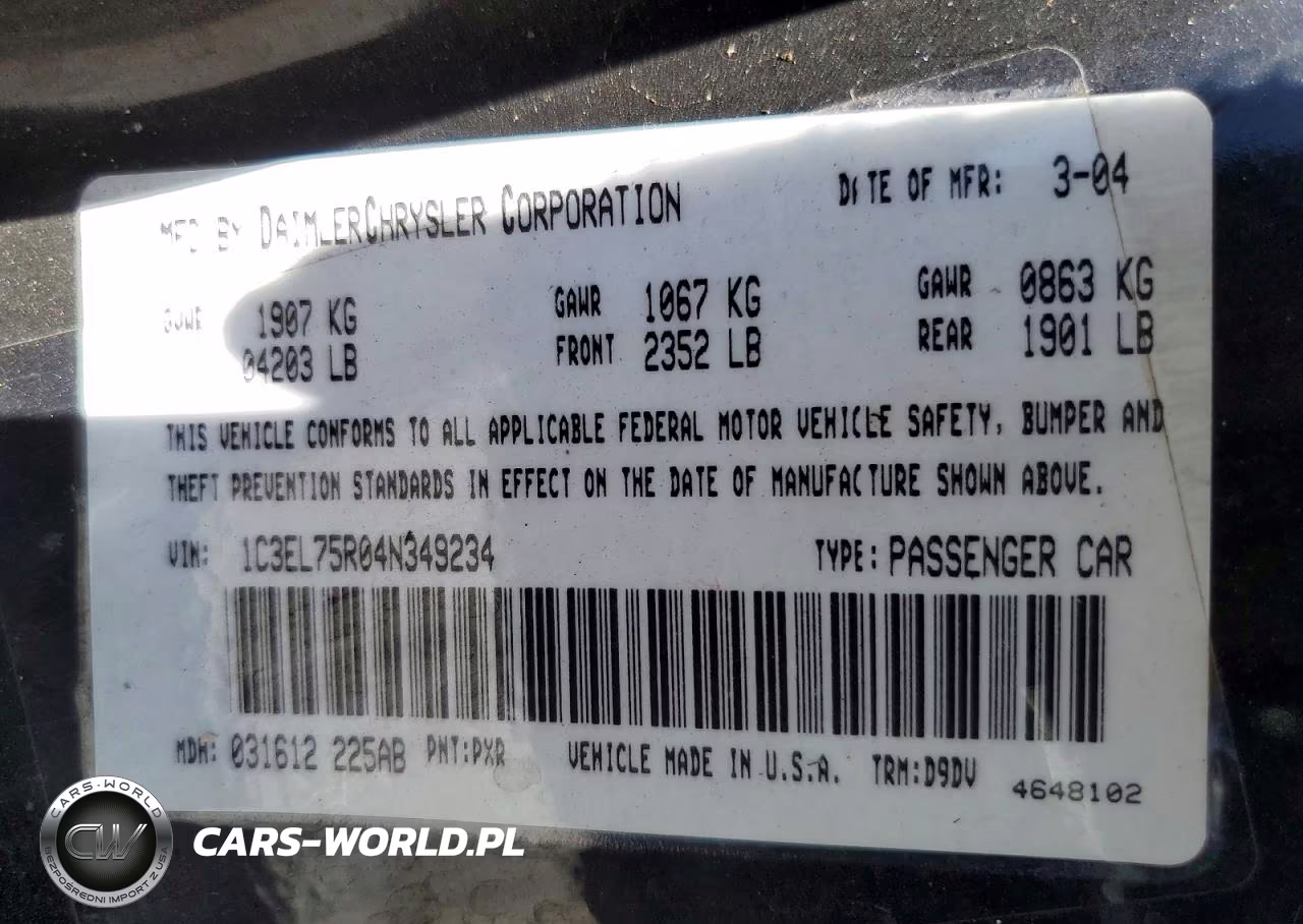 2004 Chrysler Sebring Gtc VIN:1C3EL75R04N349234 - 12