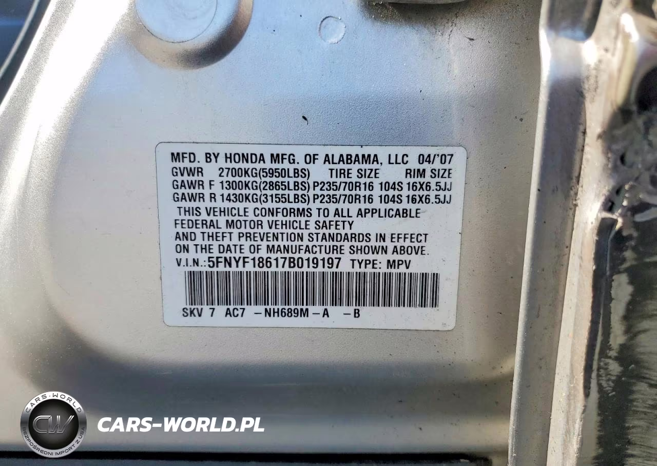 2007 Honda Pilot Exl VIN:5FNYF18617B019197 - 14