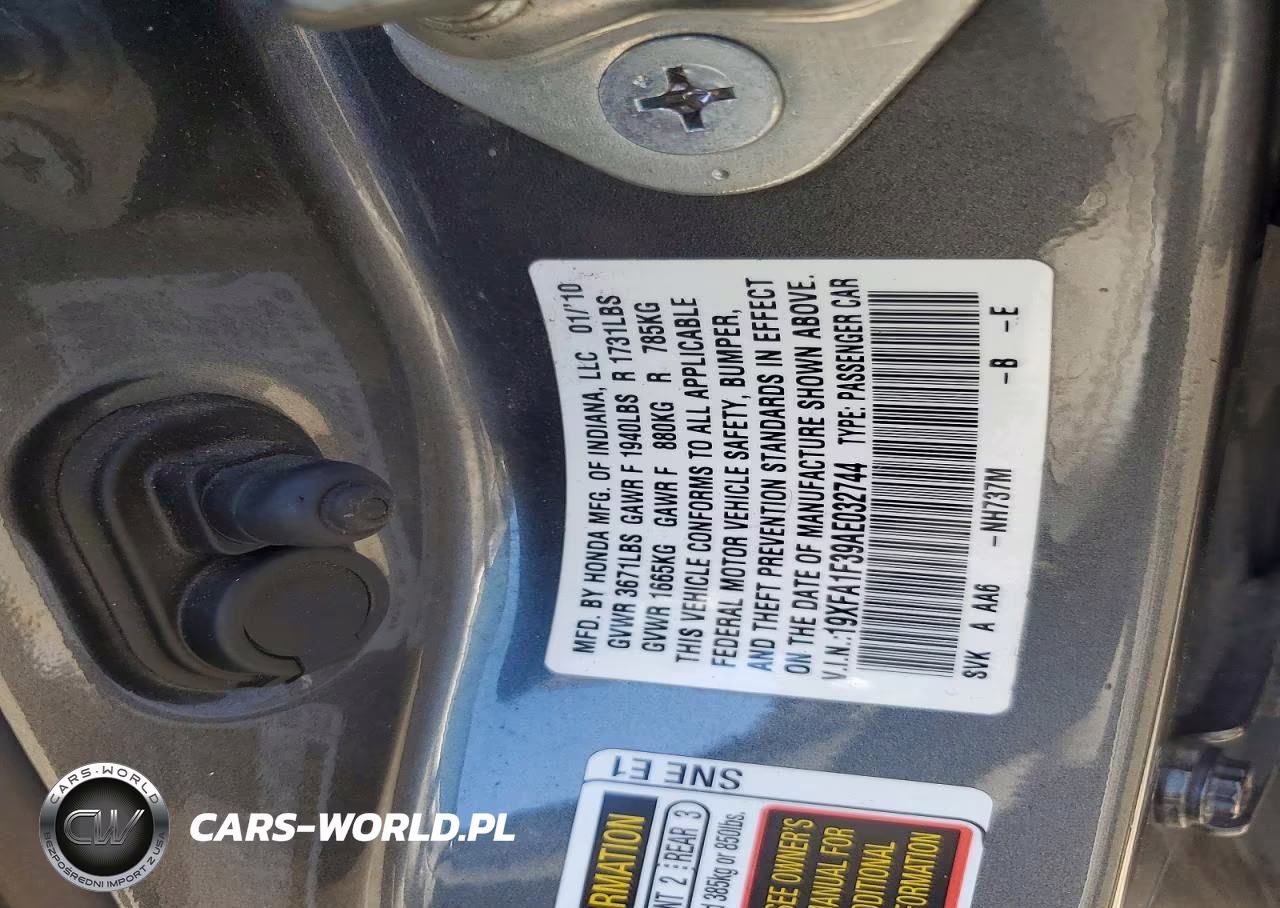 2010 Honda Civic Vp VIN:19XFA1F39AE032744 - 12