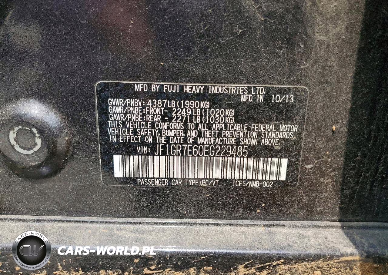 2014 Subaru Impreza Wrx VIN:JF1GR7E60EG229485 - 12