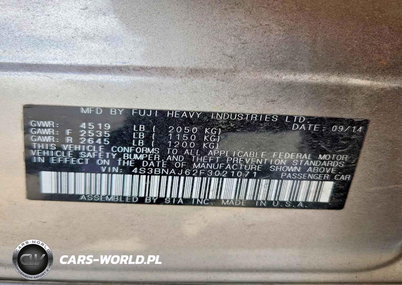 2015 Subaru Legacy 2.5I Limited VIN:4S3BNAJ62F3021071 - 12