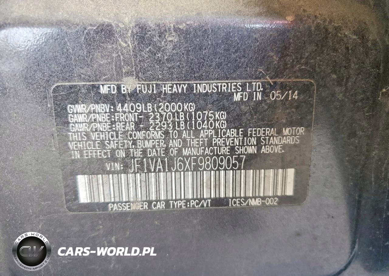 2015 Subaru Wrx Limited VIN:JF1VA1J6XF9809057 - 12