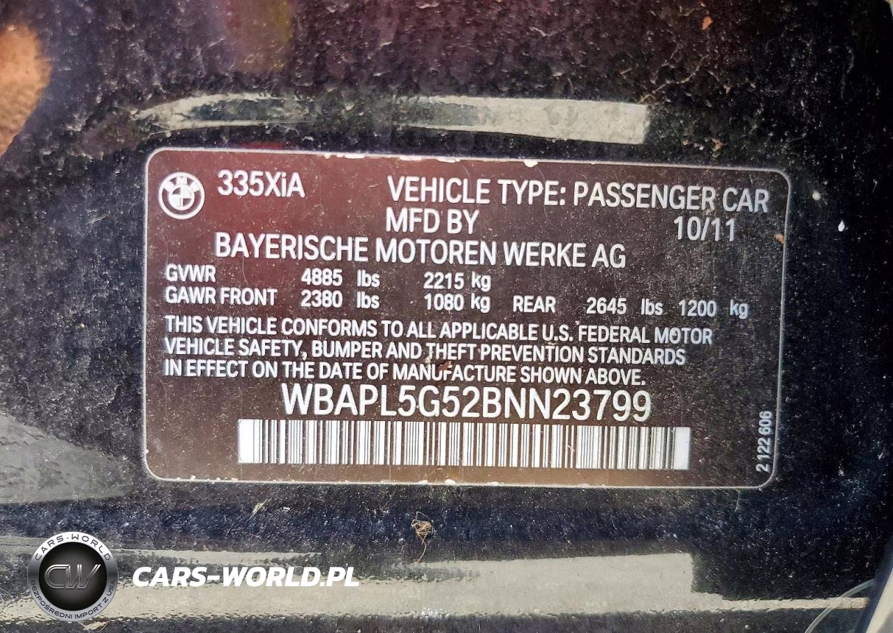 2011 BMW 335 Xi VIN:WBAPL5G52BNN23799 - 12