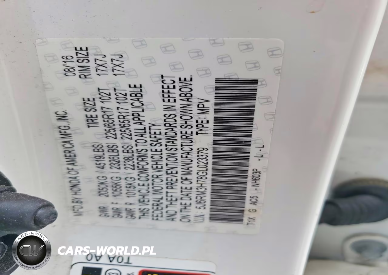 2016 Honda Cr-V Exl VIN:5J6RM3H78GL023379 - 14