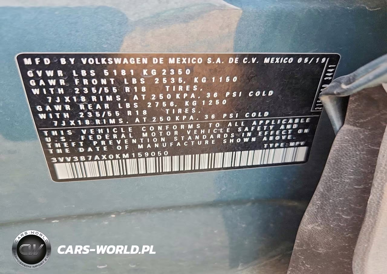 2019 Volkswagen Tiguan Se VIN:3VV3B7AX0KM159050 - 13
