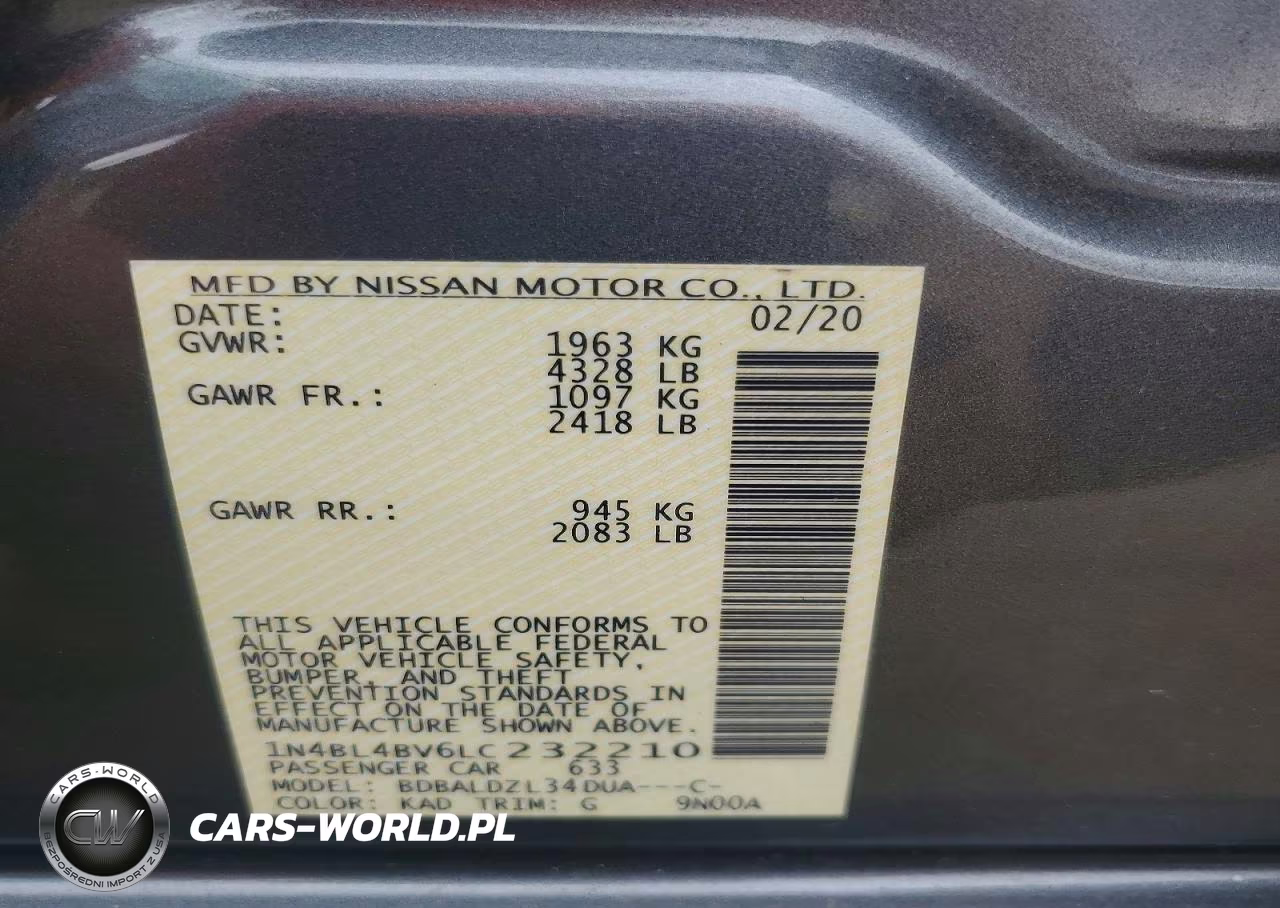 2020 Nissan Altima S VIN:1N4BL4BV6LC232210 - 12