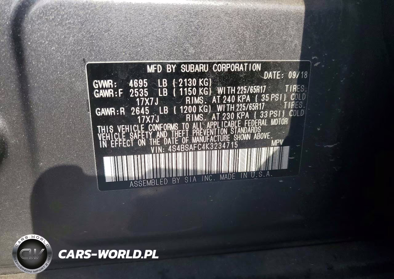 2019 Subaru Outback 2.5I Premium VIN:4S4BSAFC4K3234715 - 12