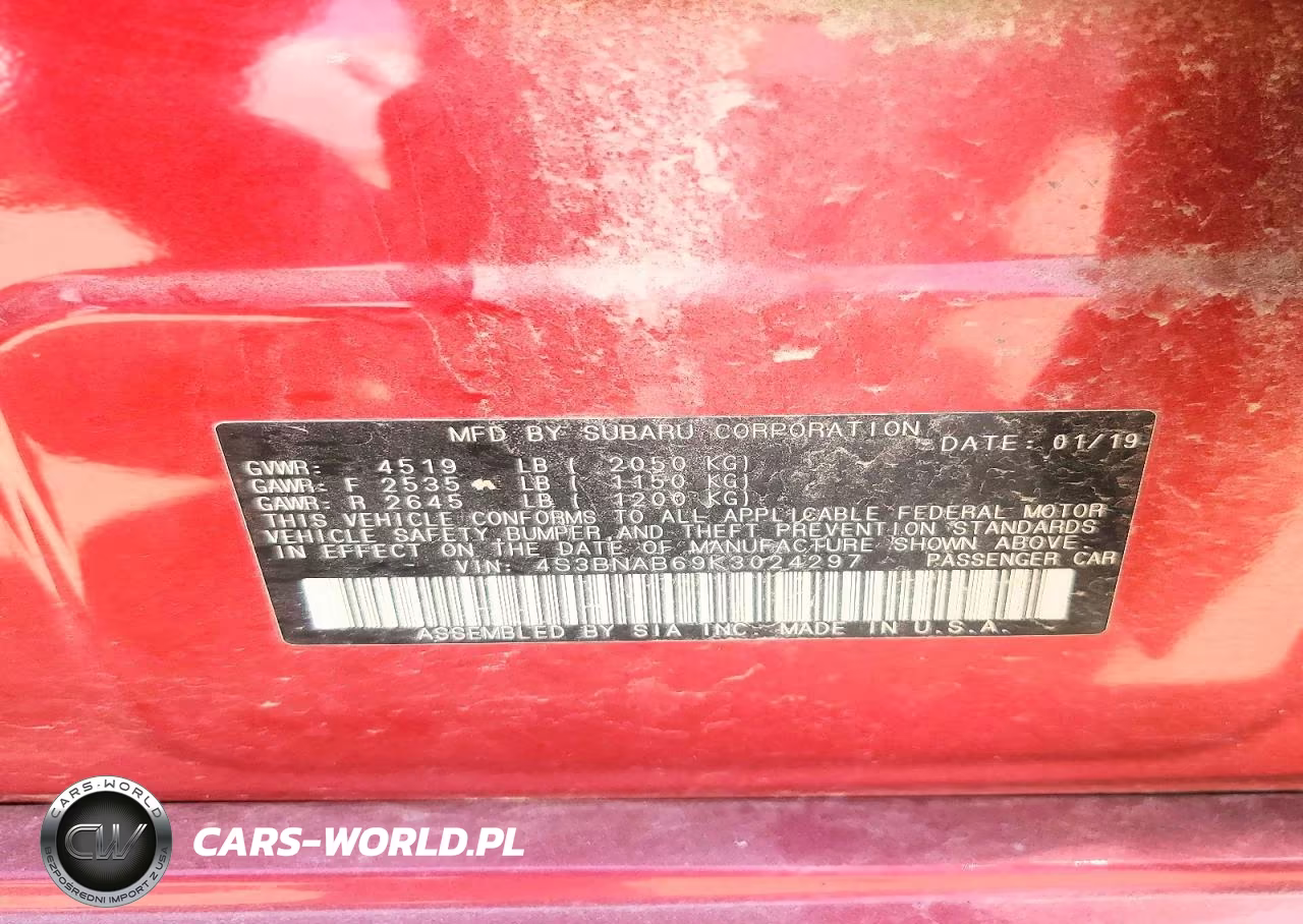 2019 Subaru Legacy 2.5I VIN:4S3BNAB69K3024297 - 12