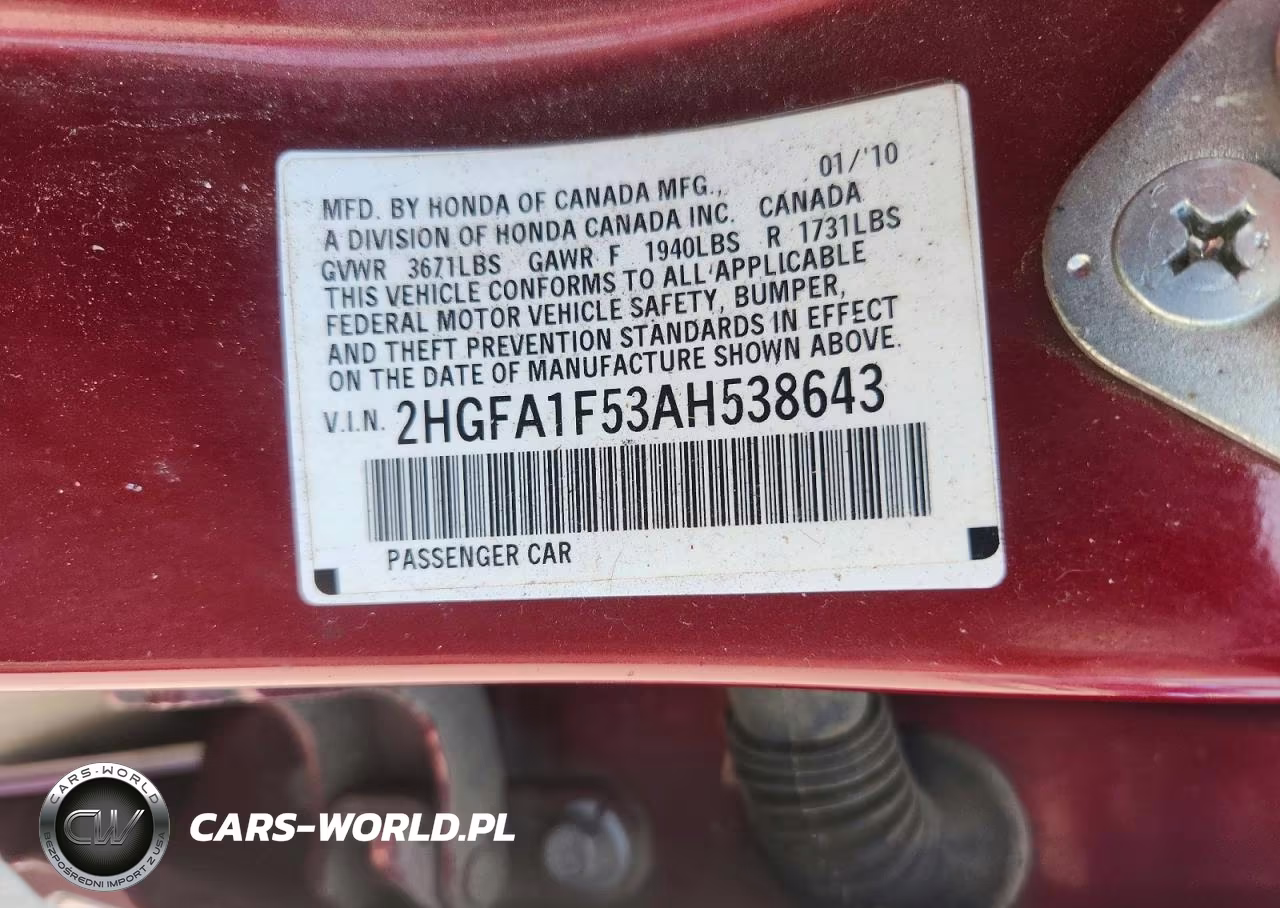2010 Honda Civic Lx VIN:2HGFA1F53AH538643 - 12