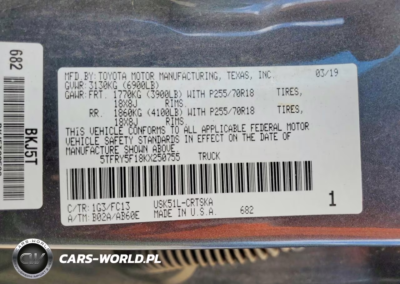 2019 Toyota Tundra Sr5 VIN:5TFRY5F18KX250755 - 12