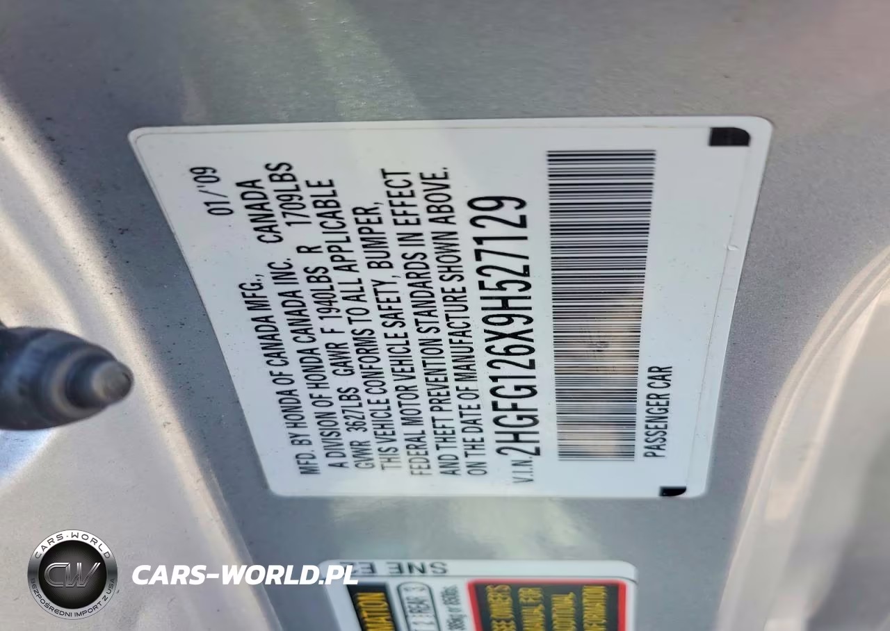 2009 Honda Civic Lx VIN:2HGFG126X9H527129 - 12