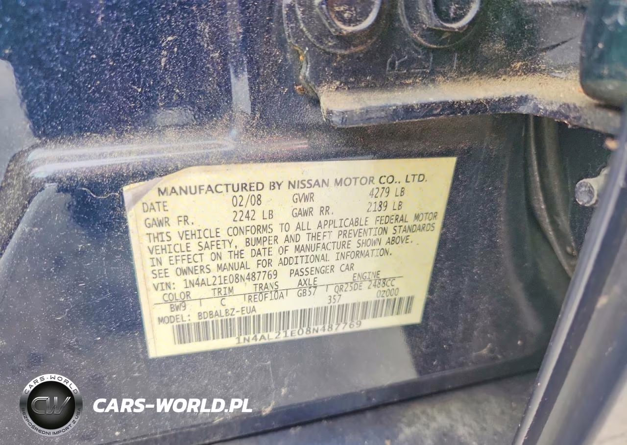 2008 Nissan Altima 2.5 VIN:1N4AL21E08N487769 - 12