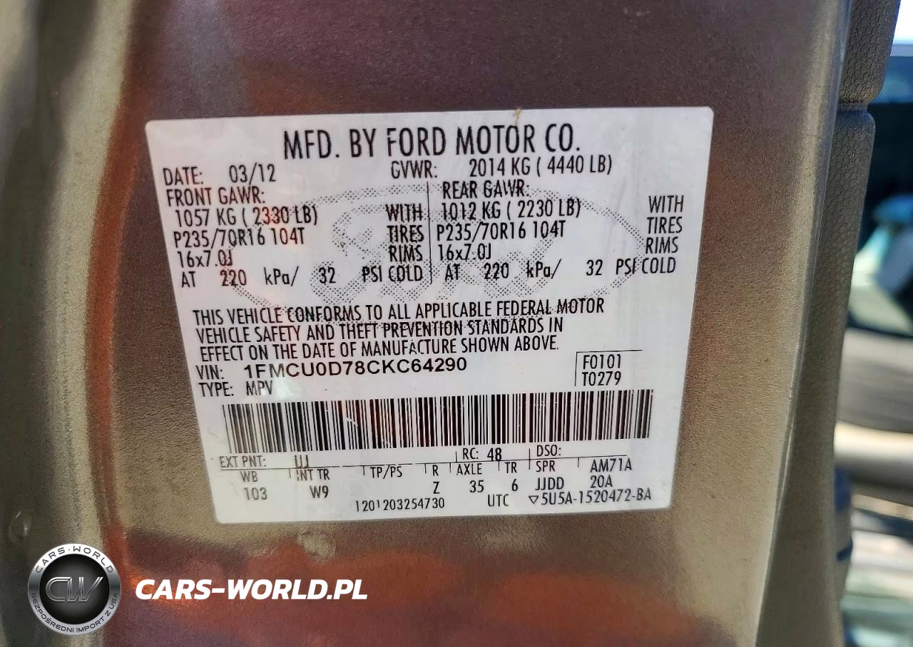 2012 Ford Escape Xlt VIN:1FMCU0D78CKC64290 - 13