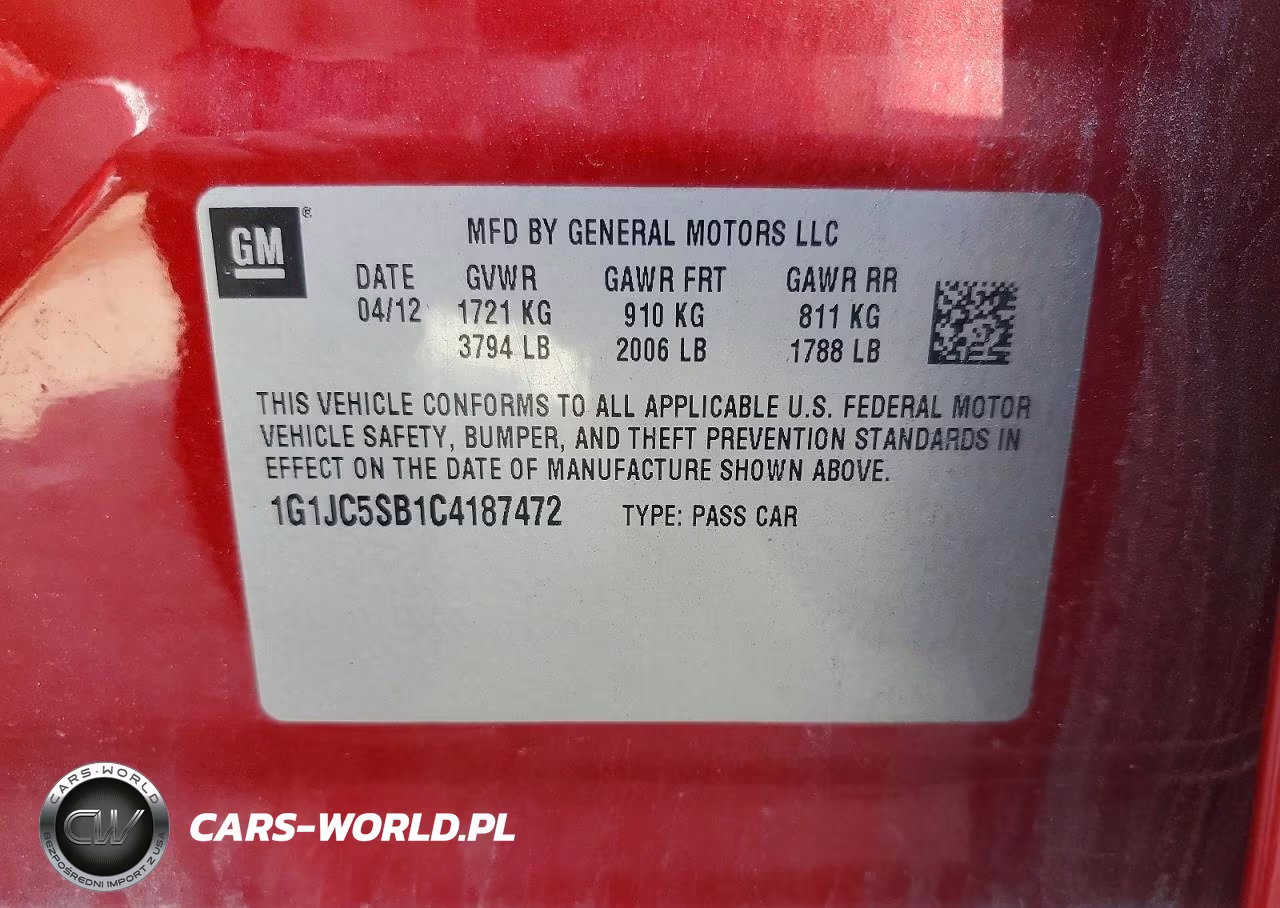 2012 Chev Sonic VIN:1G1JC5SB1C4187472 - 12