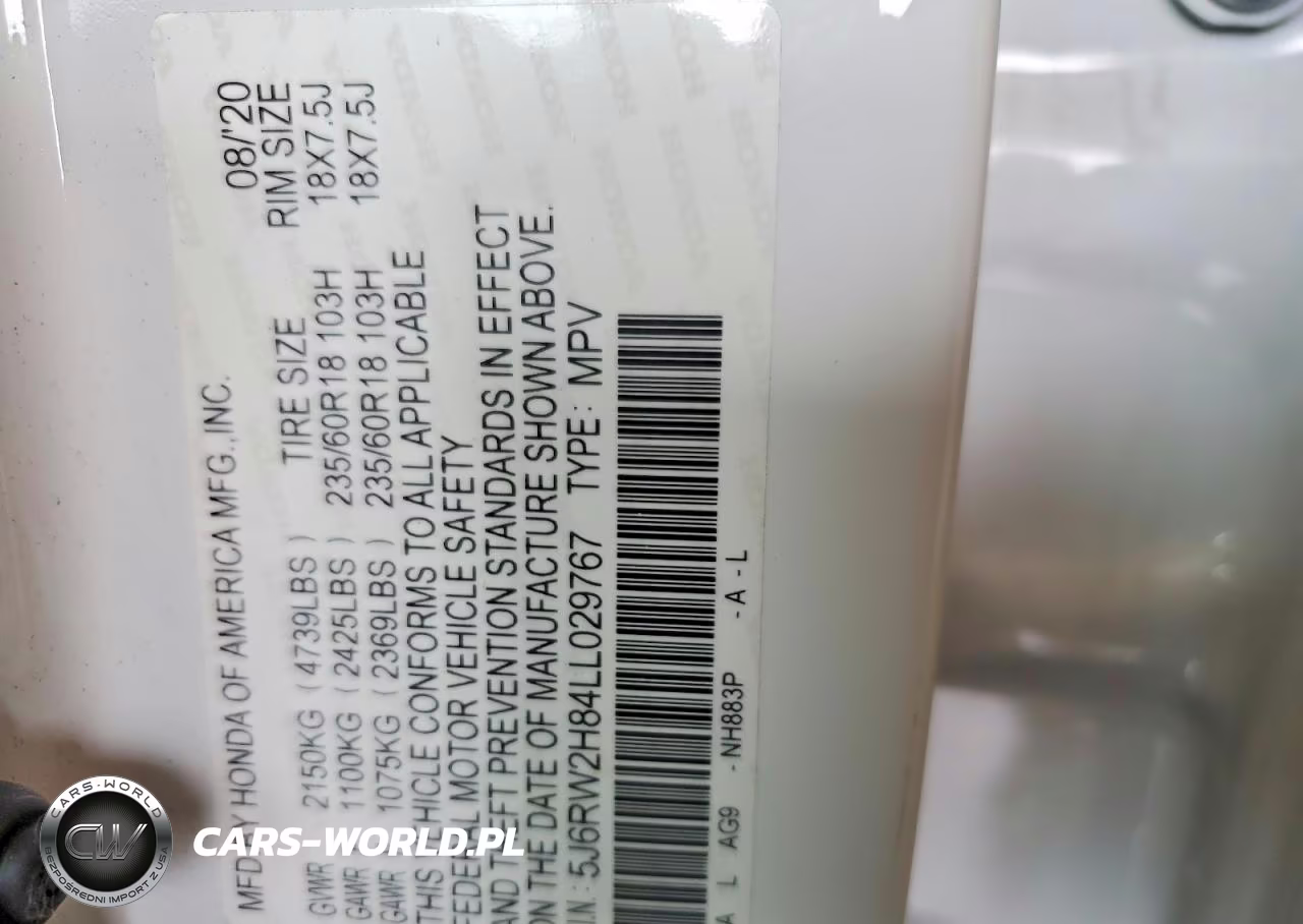2020 Honda Cr-V Exl VIN:5J6RW2H84LL029767 - 13