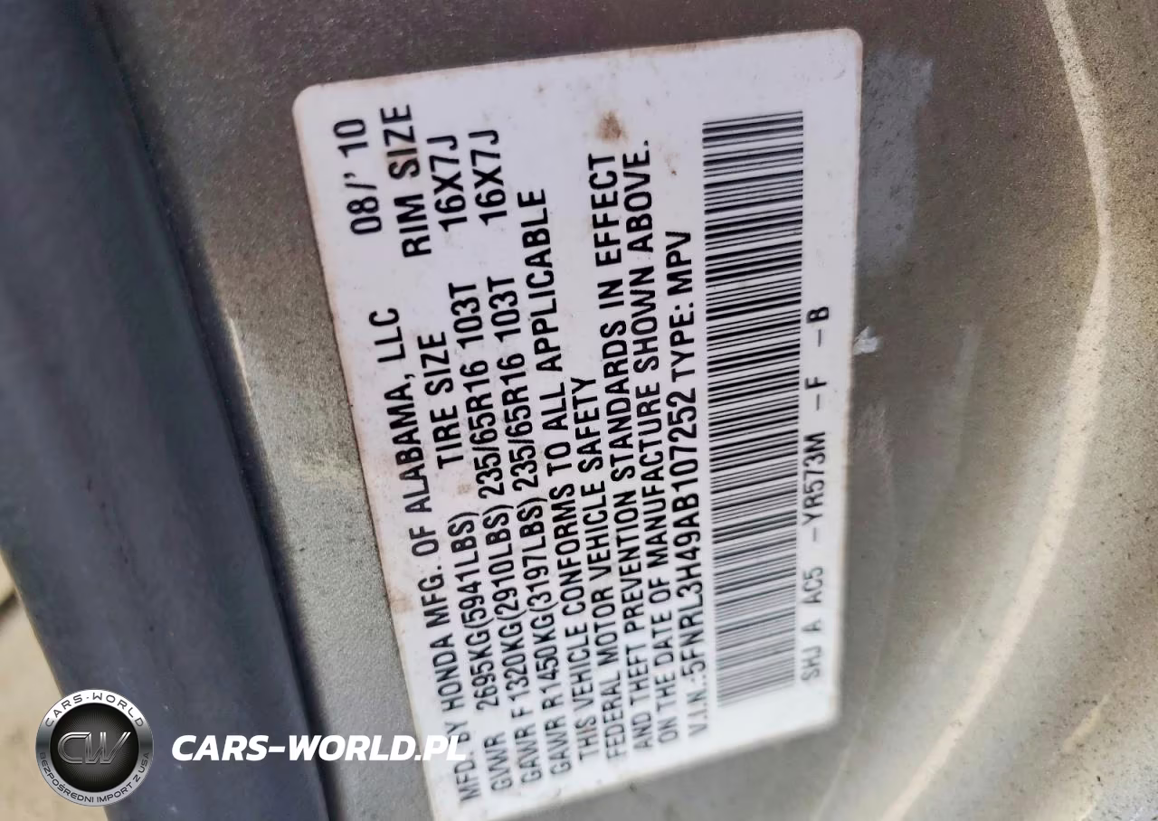 2010 Honda Odyssey Ex VIN:5FNRL3H49AB107252 - 13