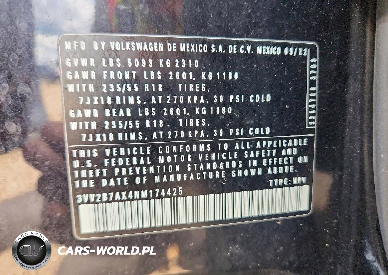 2022 Volkswagen Tiguan Se VIN:3VV2B7AX4NM174425 - 12