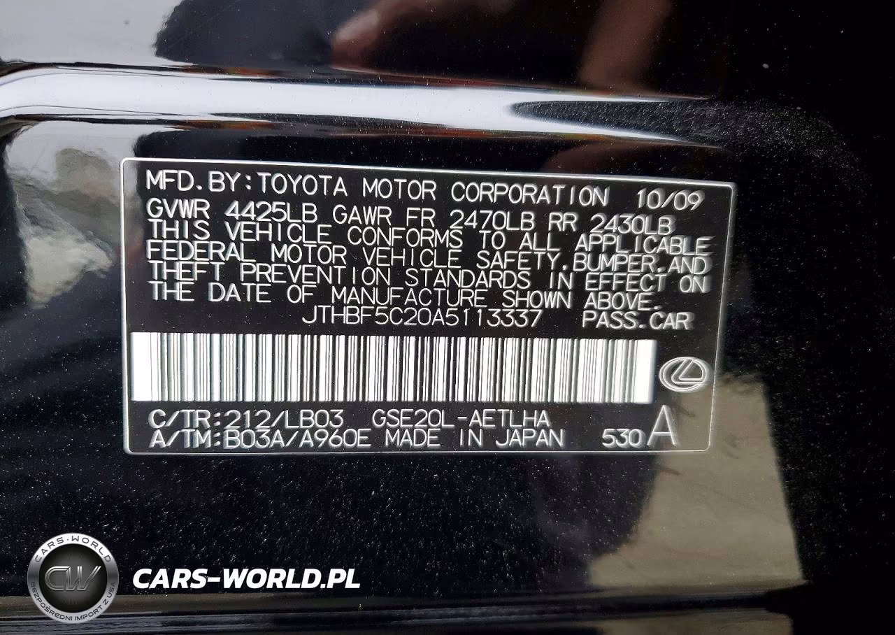 2010 Lexus Is 250 VIN:JTHBF5C20A5113337 - 12