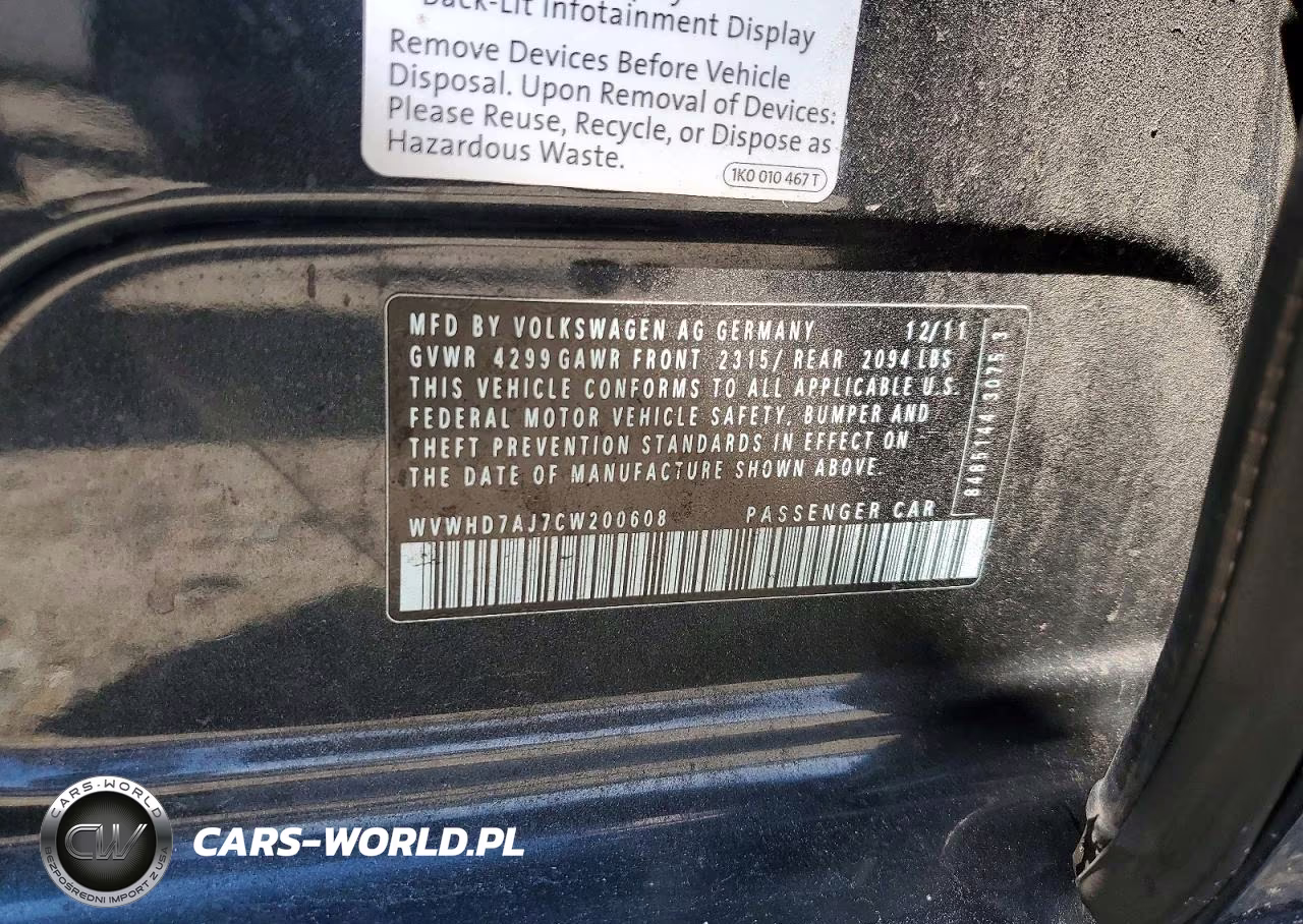 2012 Volkswagen Gti VIN:WVWHD7AJ7CW200608 - 13