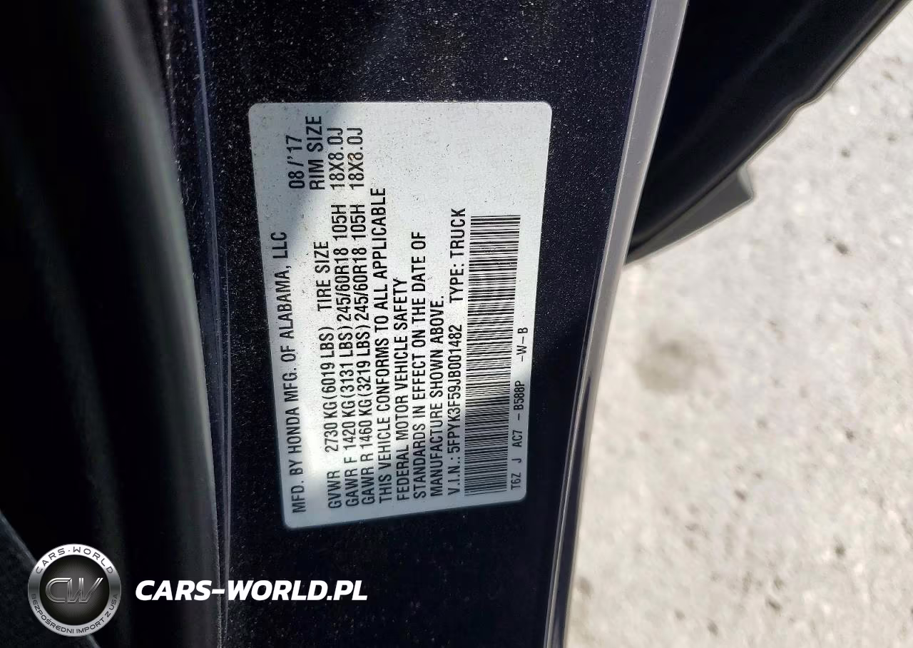 2018 Honda Ridgeline Rtl VIN:5FPYK3F59JB001482 - 12