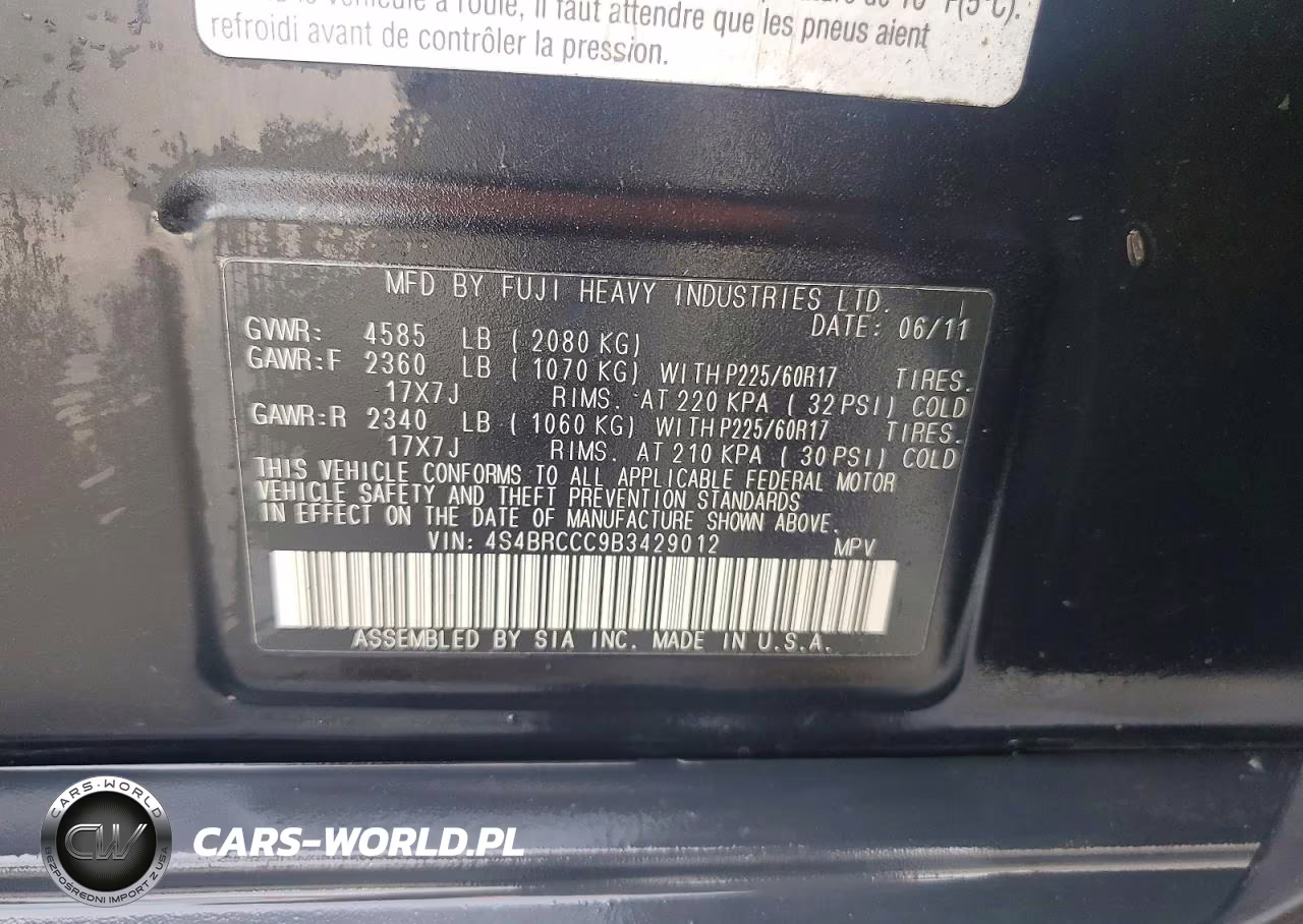 2011 Subaru Outback 2.5I Premium VIN:4S4BRCCC9B3429012 - 14