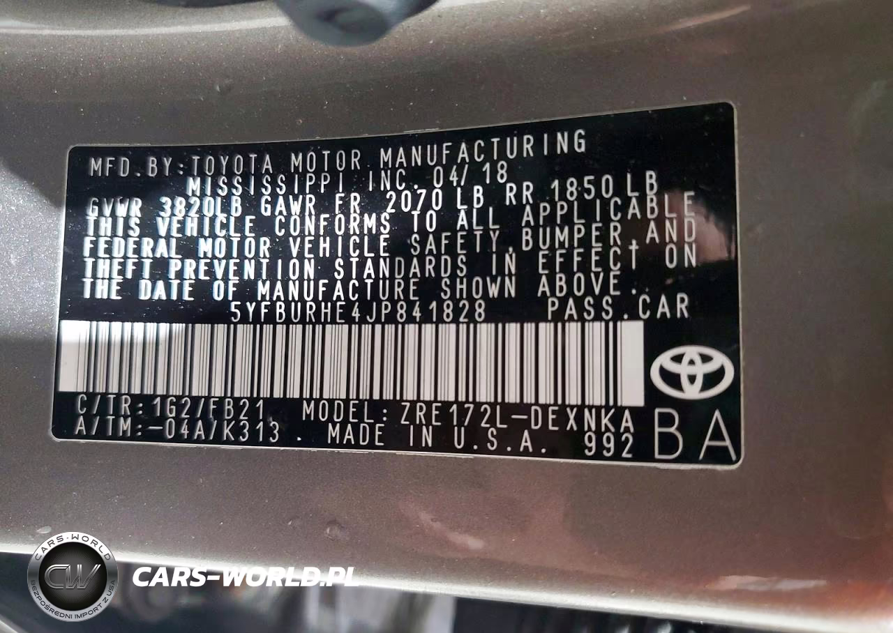 2018 Toyota Corolla Le VIN:5YFBURHE4JP841828 - 12
