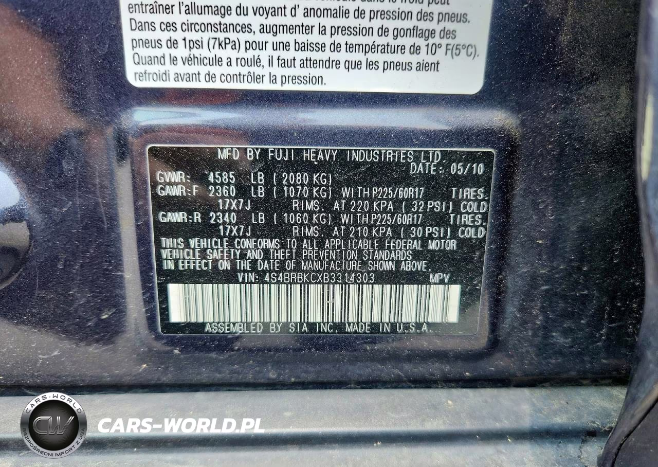 2011 Subaru Outback 2.5I Limited VIN:4S4BRBKCXB3314303 - 14