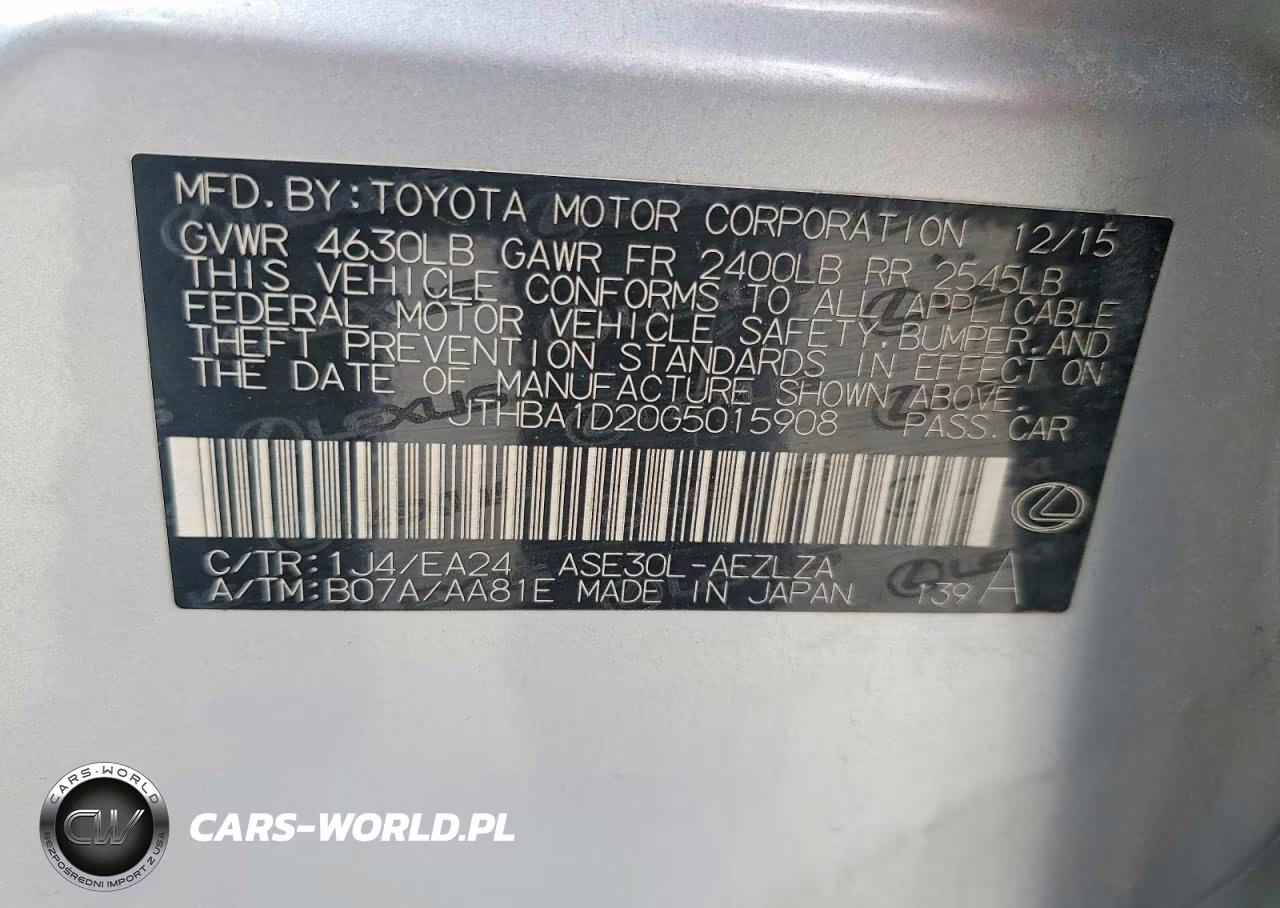 2016 Lexus Is 200T VIN:JTHBA1D20G5015908 - 12